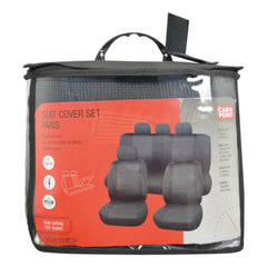 Carpoint stoelhoezenset – complete set Paris, 9-delig, zwart/grijs 