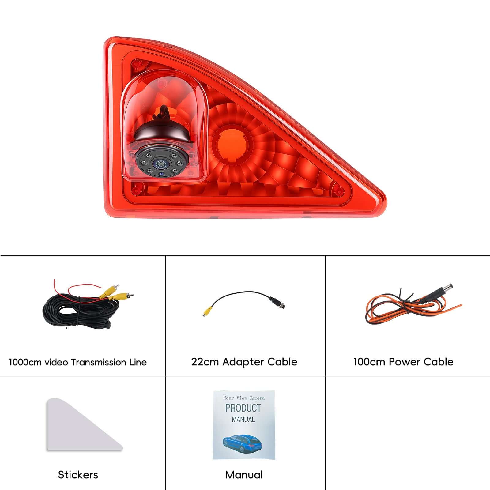 Achteruitrijcamera voor Nissan NV400 / Opel Movano / Renault Master (2010–2016) met rood licht en accessoires.