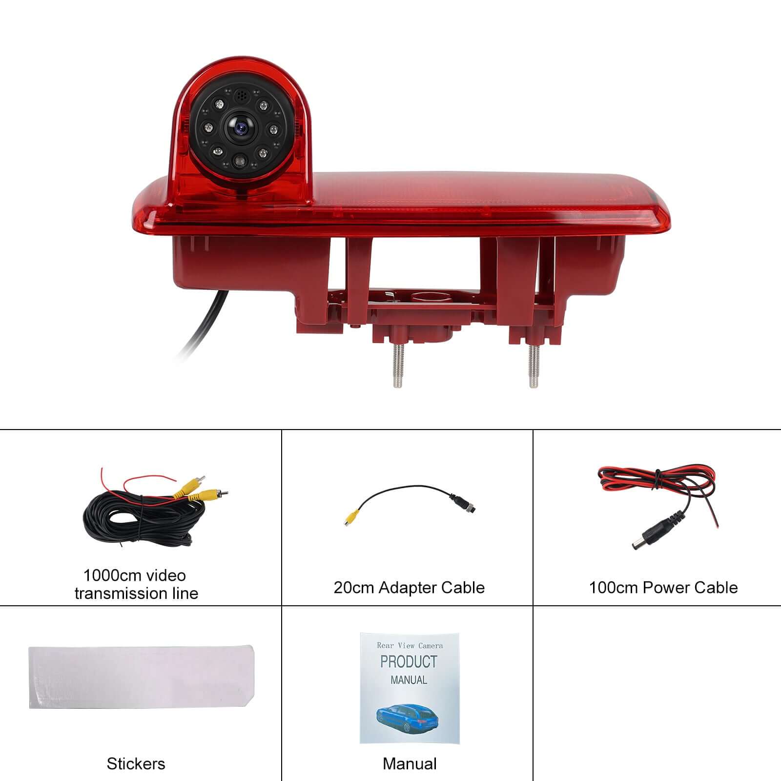 Achteruitrijcamera voor Renault Trafic & Opel Vivaro met 140° kijkhoek en 1000cm videotransmissiekabel.