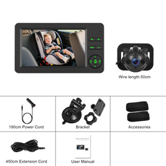 Babycamera voor in de auto met 4.3" HD-scherm en nachtzicht 