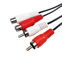 RCA forlængerkabel – 1 meter (rød/hvid, han til hun) med rød og hvid stik til lydforbindelse.