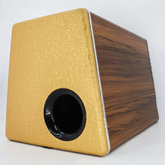 Subwoofer 10" 3800 W in stylish wood and gold finish, ideal for powerful bass in car audio systems.