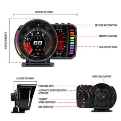 3.5" Head-Up Display (HUD) voor auto – digitale snelheidsmeter met OBD2 