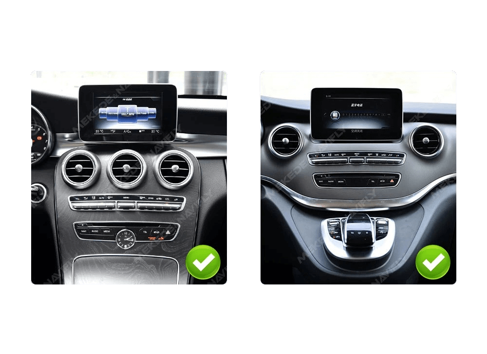 Mercedes-Benz C-Klasse en Vito – 12,5" radio met Wireless Apple CarPlay & Android Auto installatie dashboardafbeeldingen