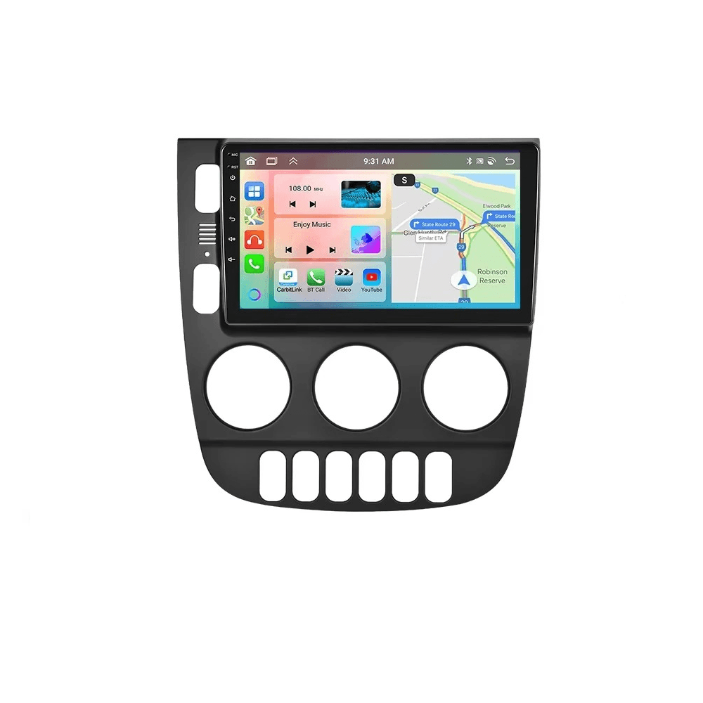 Mercedes-ML 03-05 - 9" radio met Apple CarPlay en Android Auto met navigatiescherm en gebruikersinterface.