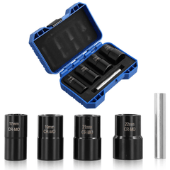 Moer- & boutuittrekkerset 5-delig – voor beschadigde bouten (17-22 mm) met gereedschapsset en verschillende maten.