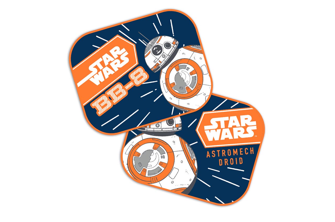 Twee zonneschermen van 44 x 35 cm met Star Wars BB-8-design