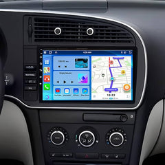 Saab 9-3 07-12 - 9" Radio m. Apple CarPlay og Android Auto med navigationsskærm installeret i bilen.