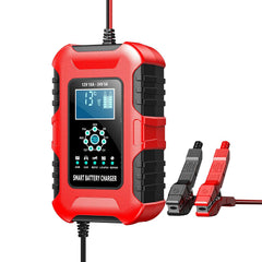 Slimme acculader 12V 10A / 24V 5A - intelligente lader met display en klemmen voor efficiënt accubeheer.