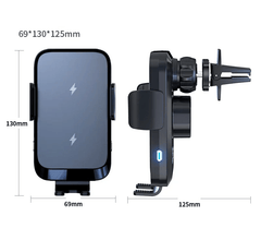 Draadloze autolader & telefoonhouder 15W – Automatische klem & 360° rotatie met afmetingen 69x130x125mm