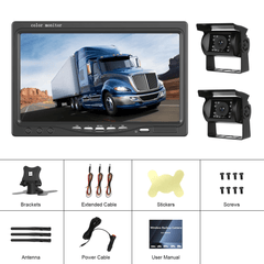 Trådløst bakkamerasæt med 7" IPS-skærm og 2 kameraer – 1080P AHD, inkluderer monitor og 2 kameraer til sikker parkering.